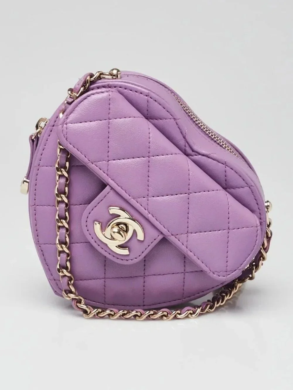 Chanel Purple Quilted Lambskin Quilted CC In Love Heart Clutch With Chain Bag
